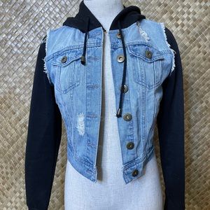Jeans jacket with black hoodie!